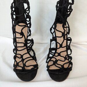 Aldo Caldari Cage Shoes Stiletto High Heels Black Leather UK 7